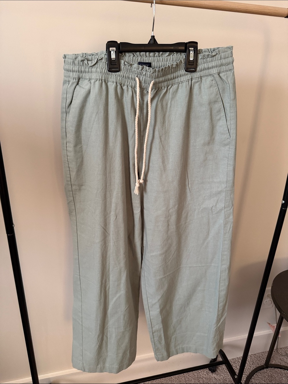 J Crew Casual Drawstring Linen Pants - Sage Green